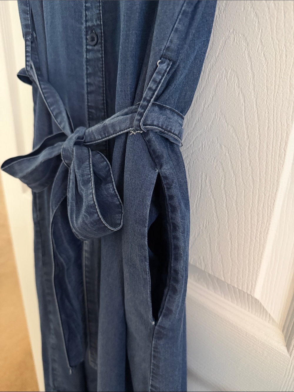 Velvet Heart Indigo Denim Maxi Shirt Dress with Self Tie - size Large - Picture 4 of 11